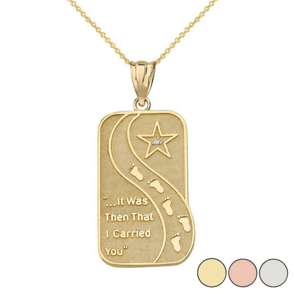 Solid Gold Footprints in the Sand Poem Necklace - Picture 1 of 9